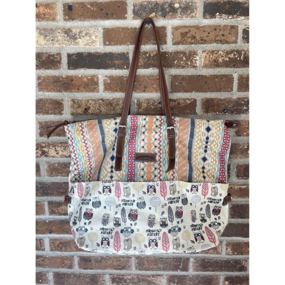Unionbay Canvas Aztec Owl Expandable Boho Tote Bag